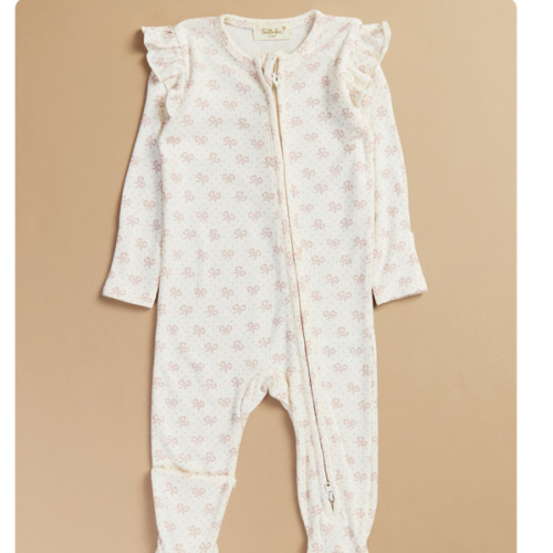 Annie Mini Bows Footie in Pink | Tullabee