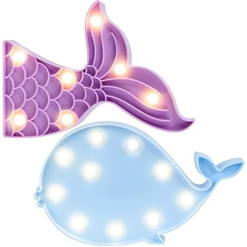 AceList Mermaid Birthday Decorations,Mermaid Ocean Party Supplies,LED Cute Mermaid Tail Night Light, Whale Table Night Lamp for Nursery Room,Bedroom,Wall Decor,Christmas,Birthday Gift for Baby