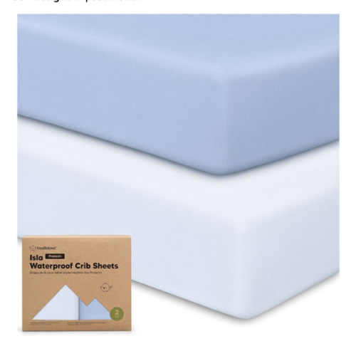 2-Pack Waterproof Baby Crib Sheets for Boys, Girls - 52x28 Viscose Derived from Bamboo Toddler Bed Sheet Neutral, Fitted Crib Mattress Protector Cover for Baby Bedding, Soft & Gentle (Blue Flax)