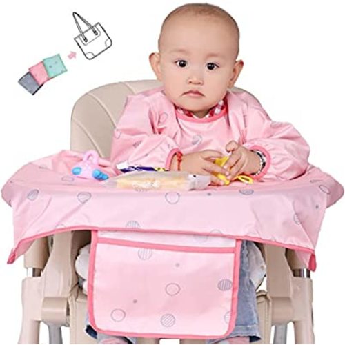 Coverall Baby Feeding Bib for Eating,Long Sleeves Bib Attaches to Highchair and Table,Weaning Bibs