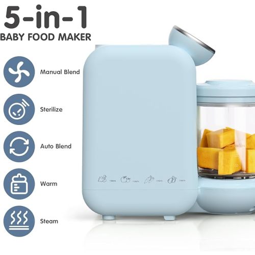 Chefhandy Baby Food Maker,Baby Food Processor with Steam Basket,Auto Cooking & Grinding,One Step Baby Food Steamer Puree Blender Grinder Mills Machine,Touch Screen Control(Blue)