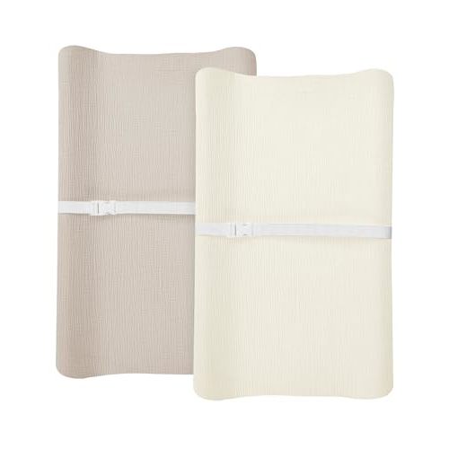 Changing Pad Cover for Baby Boy Girl 2 Pack, Muslin Changing Table Pad Covers with Boho Style, Neutral Nursery Bedding Essentials Soft and Breathable(Beige & Cream)