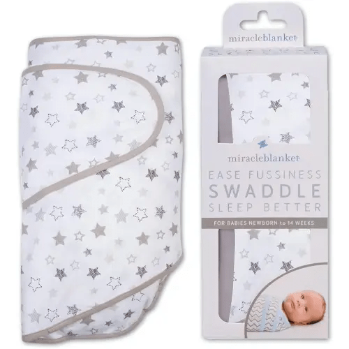 Miracle Blanket Swaddle Wrap - Boy, Girl, or Neutral Receiving Baby Blanket - Soft, Wearable Sleep Sack Essential for Newborns and Infants (Gray Stars)