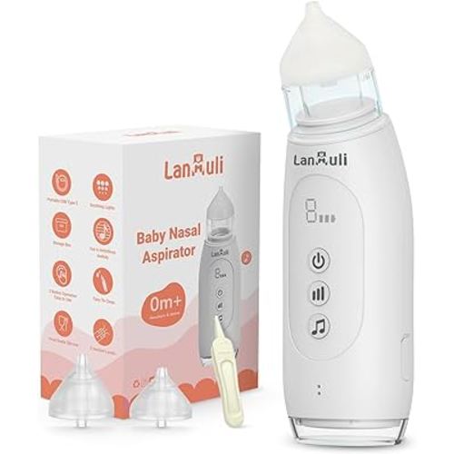 Hospital-Grade Nasal Aspirator for Baby, Automatic Toddler Nose Sucker, Infant Snot Cleaner with Adjustable Suction Level, Music and Light Soothing Function (White)