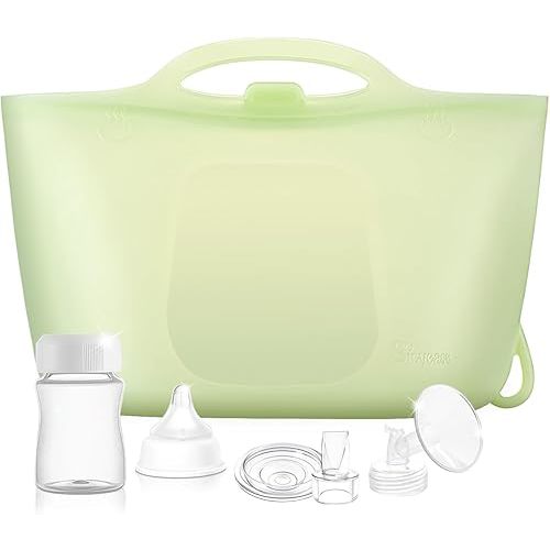 Silicone Travel Bottle Sterilizer Bags | 2000ml Microwave Steam Sterilizer Bags for Baby Bottles, Breast Pump & Pacifiers, Reusable Steam Sterilizing Bags for Travel and Home Use（Clear Green）