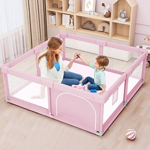 Baby Playpen for Toddler, Large Playpen for Babies 50" × 50" Baby Fence Playards, Kids Safety Play Pen Area for Indoor & Outdoor (Pink)