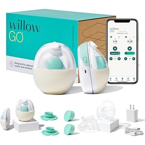 Willow Go - Hands Free Breast Pump - Wearable Breastfeeding Pump - Portable, Electric, Cordless, & 9 Levels of Hospital Grade Suction Strength - Postpartum Essentials - Double Breast Pump