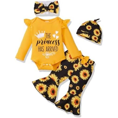 Newborn Baby Girl Clothes Infant Outfits Clothing Ruffle Romper Bell Bottoms Flared Pants Outfit Sets for Baby Girls