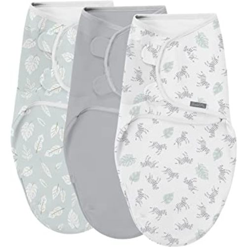 SwaddleMe by Ingenuity Original Swaddle with Easy-Change, 100% Cotton, Improves Sleep & Calms Startle Reflex, 0-3 Months, 3-Pack - Zebra Botanical