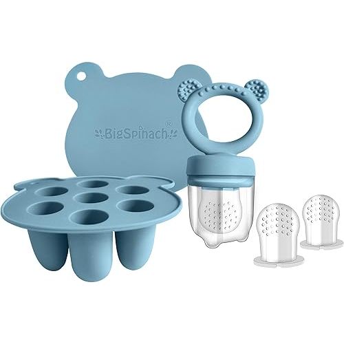 Baby Food Feeder Pacifier with Breast Milk Popsicle Teether-Silicone Forage Feeder for Babies-Breastmilk Storage Container and Freezer Tray-Teething Popsicle Molds for Soothing Relief