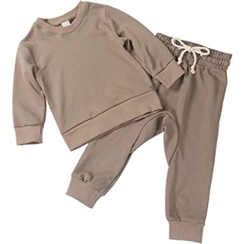 Gicrk Simple Toddler Baby Jogger Sets Girl Boy Kids neutral Clothes Casual Long Sleeve Sweatshirts Tops Pants Outfits
