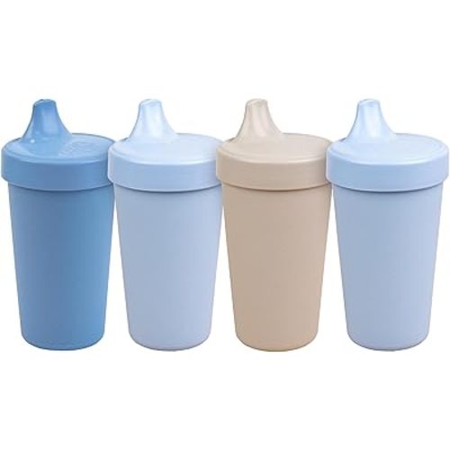 Re-Play Sippy Cups for Toddlers - 10 Oz. Reusable Spill Proof Cups for Kids, Dishwasher/Microwave Safe - Made in USA - Set of 4-3.13" x 6.25" - Cool Blues