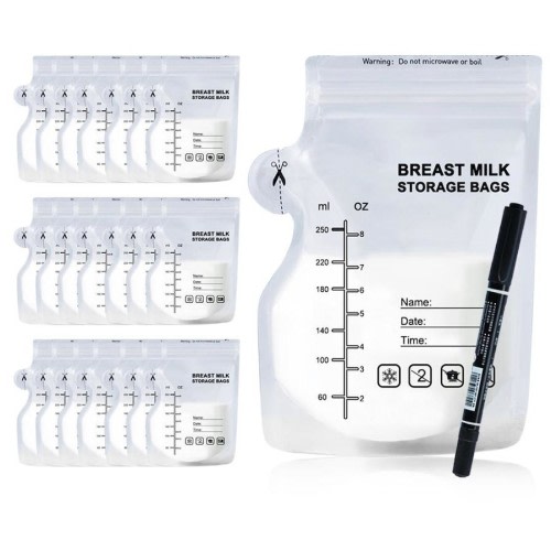 100pcs Pack Breastmilk Storing Bags Disposable Milk Storage Bag with 250ml Self Standing No-Leak Milk Freezer Storage Pouches