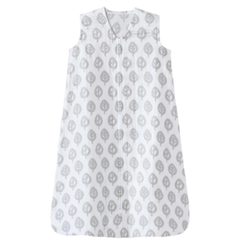 Gray Leaf Cotton Muslin Wearable Baby Blanket | HALO