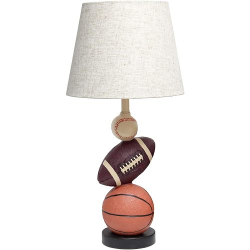 Simple Designs LT1082-SPT SportsLite 22" Tall Popular Sports Combo Basketball, Baseball, Football Polyresin Table Desk Lamp w Light Beige Fabric Shade for Kids' Room, Nursery,Bedroom,Gameroom,Mancave