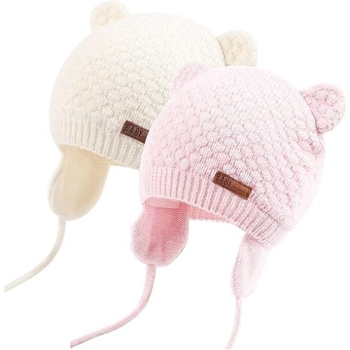 Duoyeree Kids Baby Hat Soft Warm Cable Knit Beanie Toddler Girl Fall Winter Hats