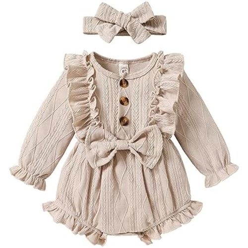 YOUNGER TREE Newborn Baby Girl Romper Ruffle Jumpsuits Long Sleeve Sweater Rompers Infant Girls Clothes Fall Winter Outfit