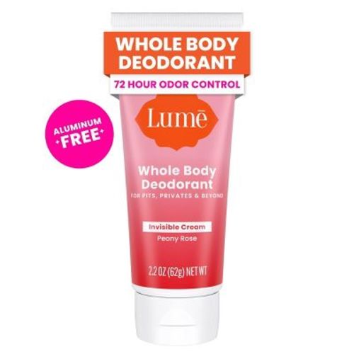 Lume Whole Body Women's Deodorant - Invisible Cream Tube - Aluminum Free - Peony Rose Scent - 2.2oz