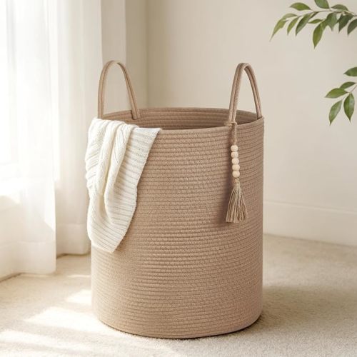 Large Laundry Hamper, Jute Woven Storage Basket for Blankets & Plants