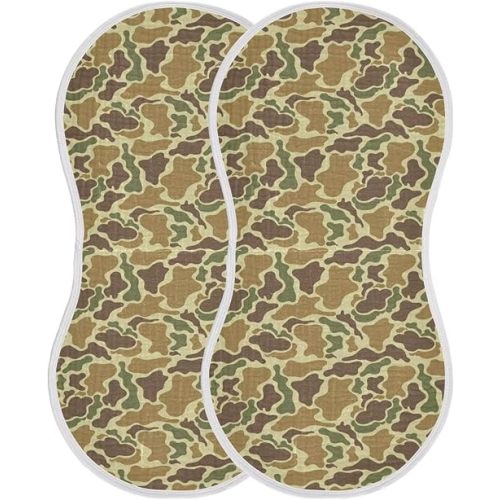 CHUROUSY Baby Muslin Burp Cloths Set of 2 Vintage Camo Green Muslin Washcloths Camouflage Retro Brown Army Milk Spit Up Rags Soft Newborn Towel Burp Cloth Bib for Unisex Boys and Girls, 22 x 11 Inch