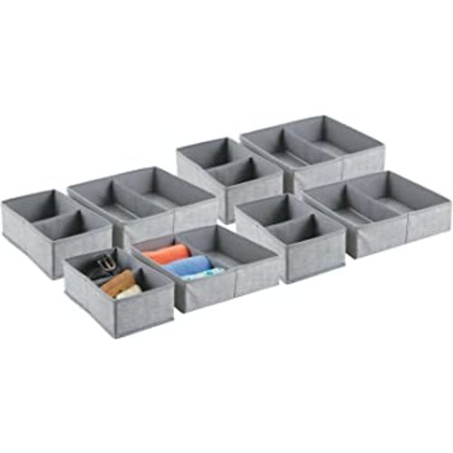 mDesign Soft Fabric Dresser Drawer and Closet Storage Organizer Bin for Bedroom - Holds Lingerie, Bras, Socks, Leggings, Clothes, Purses, Scarves, Lido Collection - 4 Pack - Gray
