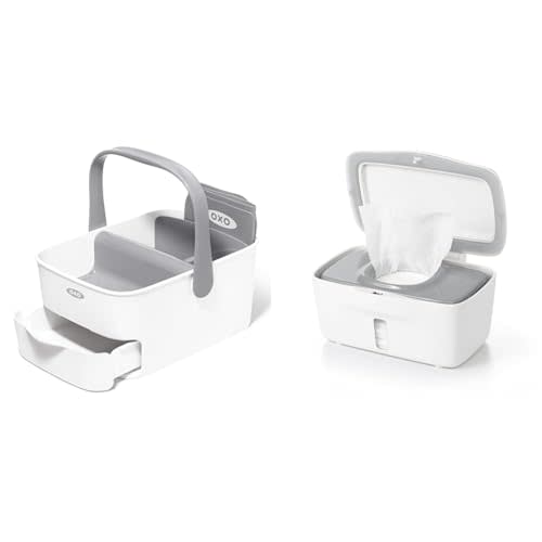 OXO Tot Diaper Caddy with Changing Mat & Tot Perfect Pull Wipes Dispenser - Gray, 1 Count (Pack of 1)