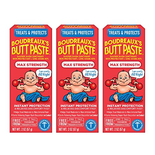 Boudreaux's Butt Paste Maximum Strength Diaper Rash Cream, Ointment for Baby, 2 oz Tube, 3 Pack