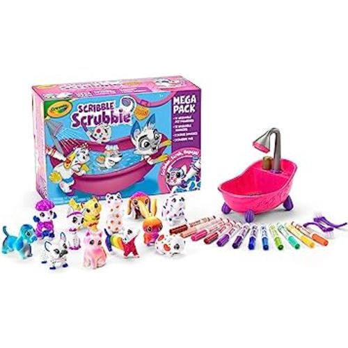 Crayola Scribble Scrubbie Pets Mega Pack (12 Pets), Reusable Pet Care Toy, Dog & Cat Toys for Kids, Gift for Girls & Boys, 3+