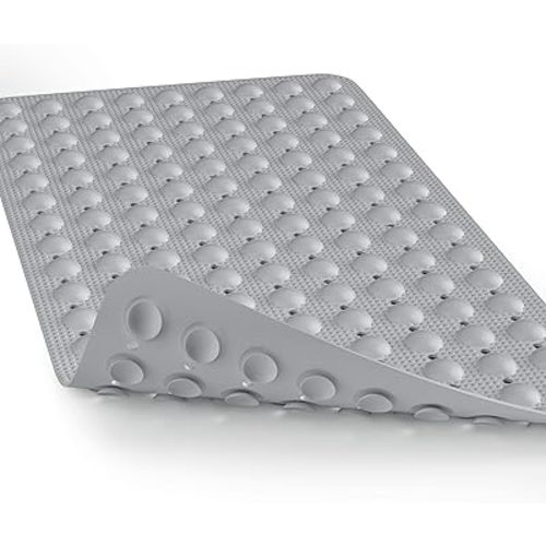 Bath Mat for Tub Shower Mat Non Slip Kids Rubber Shower Tub Mat, 100% Natural Rubber no Plastic Odors Perfect for Baby and Elder, Strong Suction Cups, Textured Mat Surface, 28 X 16 inches, Grey