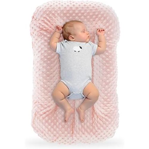 Baby Lounger Pillow,Baby Lounger Pillow for Newborn Cosleeping for Baby in Bed,Newborn Lounger Baby Nest for Boys & Girls 0-12 Months(Pink Bean)