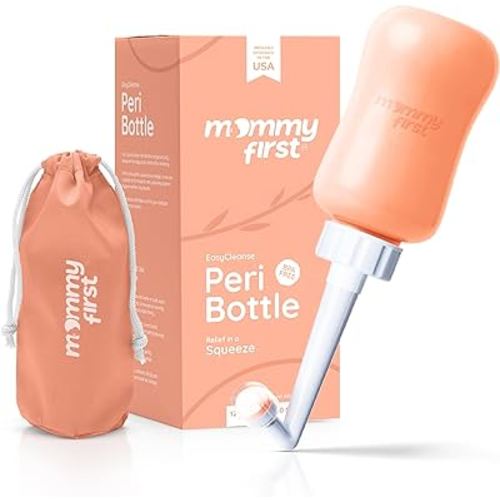 Mommy First® Peri Bottle for Postpartum Care | Upside Down Bottle for Perineal Cleansing and Recovery | Portable Bidet | Postpartum Essential | Peach 12.2 OZ