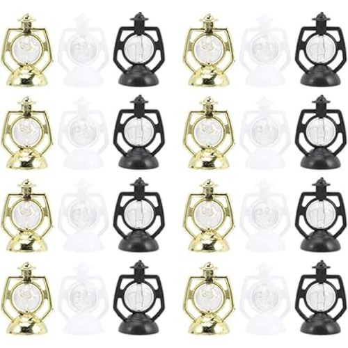 LOGOFUN 24pcs Miniature Dollhouse Lantern Vintage Mini Kerosene Lamp Tiny Fairy Garden Lantern Model for Dollhouse Christmas Party Micro Landscape Decorations