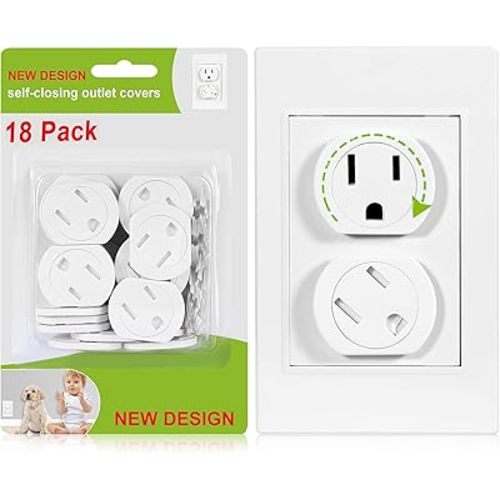 Outlet Covers (18 Pack) Outlet Plug Covers Self-Closing Design Swivel Child Proof Outlet Covers Durable ABS Plastic 3-Prong Electrical Outlet Protectors Upgrade Adhesive Installation