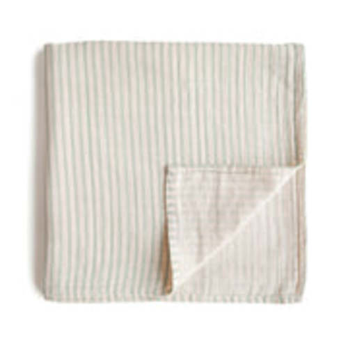 Organic Cotton Mushie Baby Muslin Swaddle Blanket | Sage Stripe