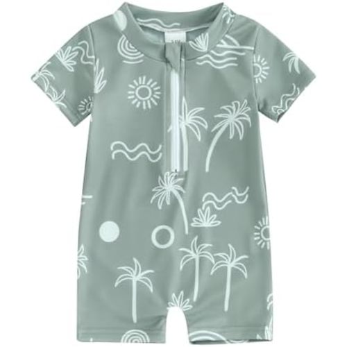Hnyenmcko Infant Baby Boy Girls Rash Guard Swimsuit Short Sleeve Zipper Bathing Suit Toddler One Piece Swimwear Sunsuit