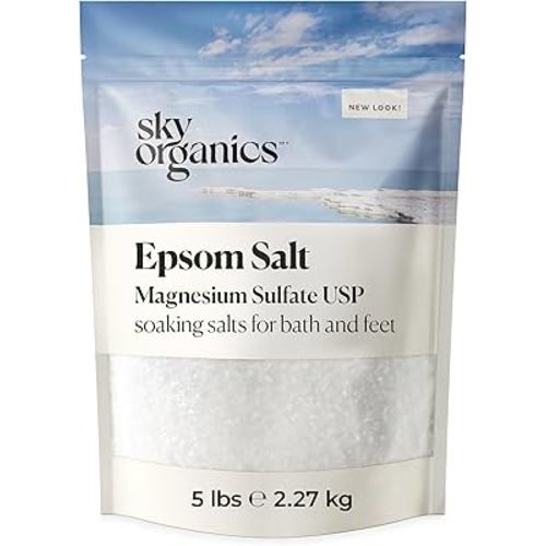 Sky Organics - Epsom Salt Bath Soak, 5 lbs - Magnesium Sulfate USP - 100% Pure, Medium Grain - Unscented - Soaking Bath Salts - Resealable Bag - Natural, Vegan & Cruelty Free - Self Care - Bath & Feet