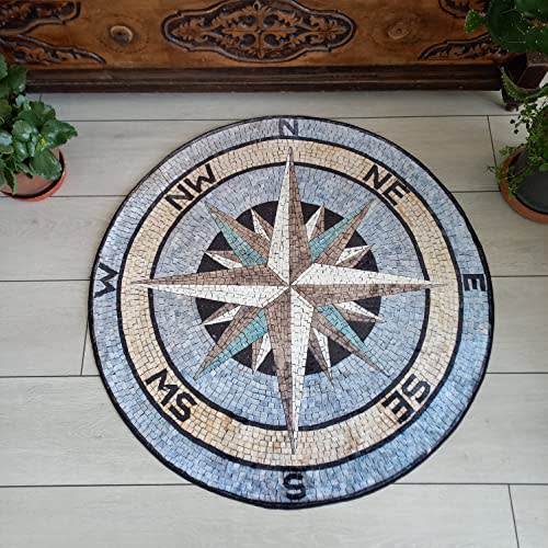 Rugendary Compass Rug Cool Round Area Rug Hypebeast Rug Yacht Mat Boat Mat Ultra Soft Non Slip Summer House Carpet Luxury Home Decor (2x2 ft., Model - 7)
