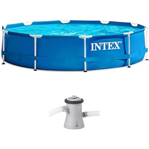 INTEX 28201EH Metal Frame Above Ground Swimming Pool Set: 10ft x 30in – Includes 330 GPH Cartridge Filter Pump – Puncture-Resistant Material – Rust Resistant – 1185 Gallon Capacity