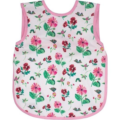 BapronBaby Eric Carle Pink Floral Caterpillar Bapron - No Neck Tie Safer Bib for Baby & Toddler - Soft Waterproof Stain Resistant - Machine Washable - Sz Preschool 3-5yrs