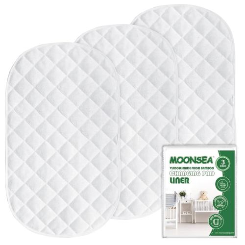 Diaper Changing Pad Liner Non-Slip, Waterproof Terry Mat Changing Pad Cover Liner, Quilted Absorbent Bassinet Liners Washable, 3 Pack 13"x 26" Reusable Portable Changing Table Pad White