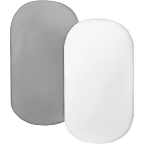 Bassinet Sheet for Baby Boy Girl 2 Pack Fitted Bassinet Sheet Set Universal Microfiber Soft Cradle Sheets for Oval Rectangle and Hourglass Bassinet Mattress, Grey and White