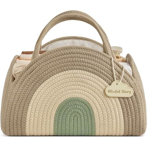 Blissful Diary Baby Diaper Caddy Organizer, Cotton Rope Diaper Caddy Basket, Large Storage Basket for Newborn Boys and Girls, Gift for Baby Shower List, Newborn Essentials, Natural Rainbow