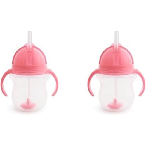 Munchkin® Any Angle™ Weighted Straw Trainer Cup with Click Lock™ Lid, 7 Ounce, Pink (Pack of 2)