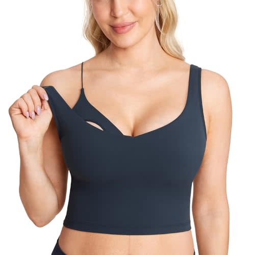 MOMANDA Women's Nursing Bras Longline Sports Breastfeeding V Neck Sleeveless Crop Tank Top with Built in Bra