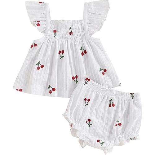 Mubineo Baby Girl Summer Clothes Cute Ruffle Tops Dress Shorts Outfits Set Infant Toddler Shirt Bloomers Princess Outfit