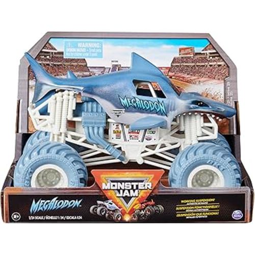Monster Jam, Official Megalodon Monster Truck - Retro 2017 Original Edition 1:24 Scale Die-Cast Vehicle and BKT Tread Tires, Collectible for Fans & Birthday Parties, Kids Toys Ages 3+