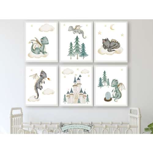 Set of 6 Baby Dragon Nursery Prints - Etsy