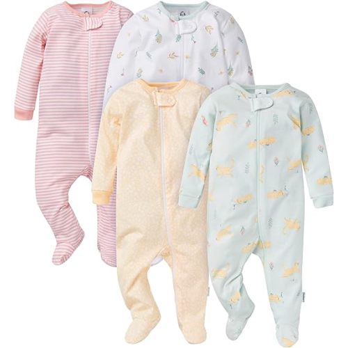 Gerber baby-girls 4 Pack Sleep N' Play Footie