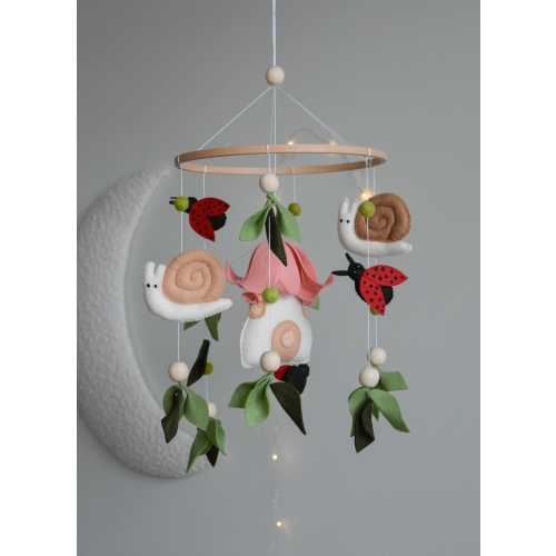 Floral Fantasy Baby Mobile • Garden Nursery Mobile with Ladybug, Snail & Flowers • Forest Fairy Crib Mobile • Handmade Baby Shower Gift