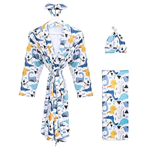 Mommy and Me Robe and Swaddle Set Floral Maternity and Baby Matching Delivery Blanket Headband for Mom Girl Boy 4pcs